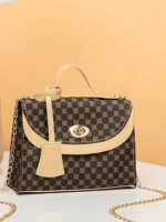 Mini Twist Lock Geometric Pattern Flap Square Shoulder Bag